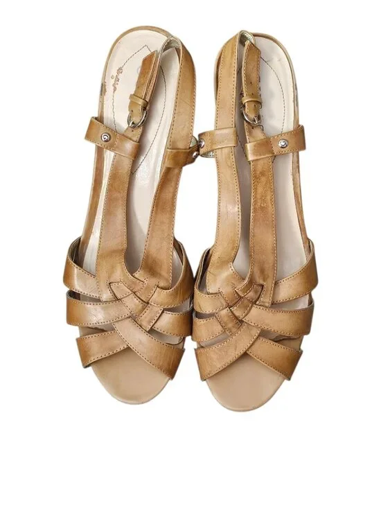 Guess Strappy Kayce Cork Wedge Platform Heel Slingback Sandals Tan Size 11 - Picture 9 of 12